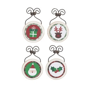 Transpac MDF Plaid Jingle Ornament Set of 4 Christmas Home Decorations - 1 of 3