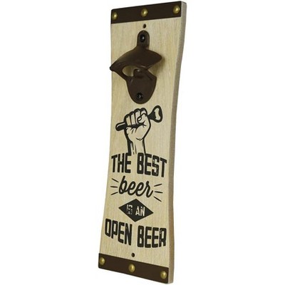 Rustic Multicolor Wall-Mounted Metal and Wood Bottle Opener