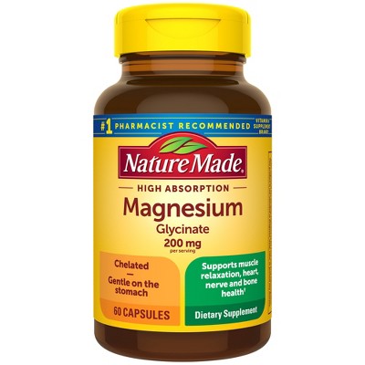 Nature Made High Absorption Magnesium Glycinate 200mg Supplement Capsules - 60ct