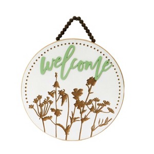 VIP Wood 16 in. Green Welcome Floral Round Sign - 1 of 2