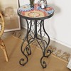 XIYUYEU French Country Patio End Table with Vibrant Tile Top, Outdoor SideTables with Scrolling Floral Patterns and Curved Frame -Multicolored - 2 of 4
