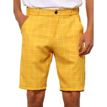 Lars Amadeus Men's Straight Fit Flat Front Plaid Checked Shorts