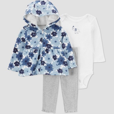 Image of Carter's Just One You® Baby Girls' Floral Fleece Top & Bottom Set - Blue 3M