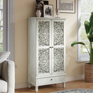 55'' Tall Farmhouse Storage Cabinet with Drawer, Carved Doors & Adjustable Shelves for Entryway Living Room-3irtyhousy - 1 of 4