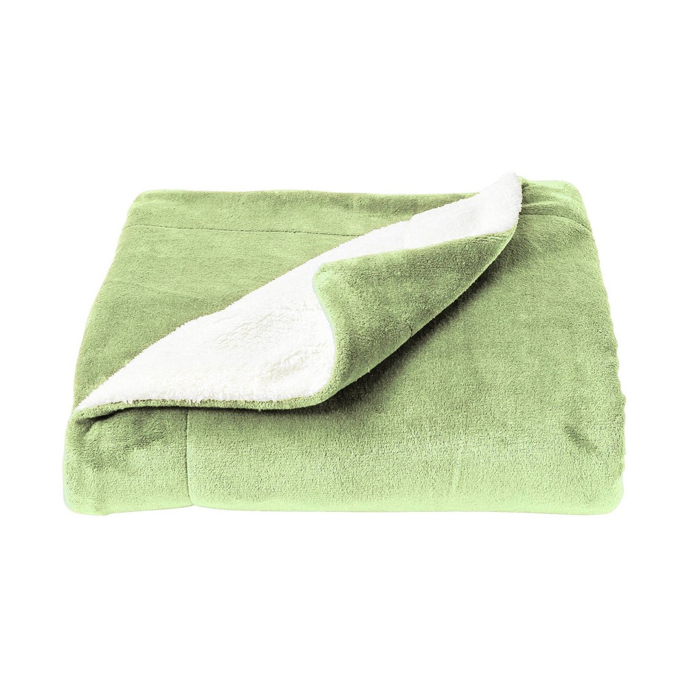 Photos - Duvet Oversized Polyester Fleece Faux Shearling Throw Blanket Green/White - York
