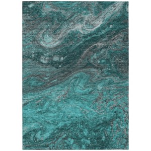 Teal Blue Aqua And Gray Abstract Washable Indoor Outdoor Area Rug - 1 of 4