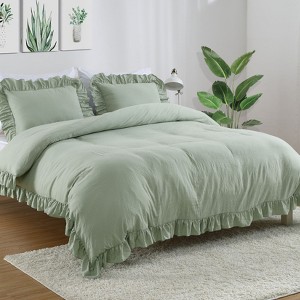 TackView Ruffle Duvet Cover,2pc Farmhouse Shabby Vintage Ruffled Bedding Set - 1 of 4