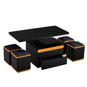 CLIHOME Modern Space Saving Center Table with Foldable Top, Multi-Functional Adjustable Lift-Top Coffee Table with 4 Storage Stools - 1 of 4
