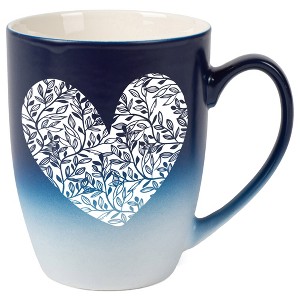 Elanze Designs Heart Leaf Two Toned Ombre Matte Navy Blue and White 12 ounce Ceramic Stoneware Coffee Cup Mug - 1 of 4