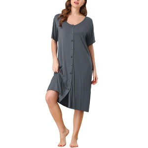 cheibear Women's Nightgown Button Down Short Sleeve Soft Modal Loose Pajama Sleepshirt - 1 of 4