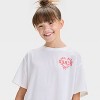 Girls' Short Sleeve "Goals" Boxy Graphic T-Shirt - All In Motion™ Cream - 2 of 3