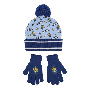 Dog Man All-Over Character Print Youth 2-Piece Knit Beanie & Gloves Set - 1 of 4