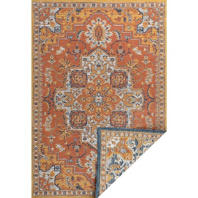 Bijan Terra Blue Cream Medallion Washable Reversible Rug 5x8