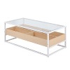 Display Contemporary Coffee Table in White Metal, Natural Wood, and Clear Glass by LumiSource - 3 of 4