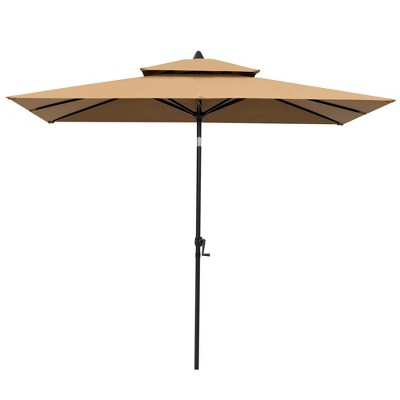Pellebant 10 x 6.5 FT Rectangular Double Top Patio Market Umbrella with Tilt & Crank