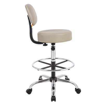 Beige Adjustable Swivel Medical Drafting Stool with Back Cushion