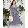 BLUEMING Summer Maxi Dress for Plus Size Women Tie Wasit Surplice Dress Flutter Sleeve A-Line Dress - 3 of 4