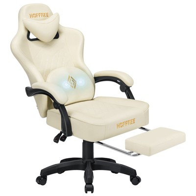 Hoffree Leather Massage Gaming Chair Ergonomic Office PC Chair with Footrest & Adjustable