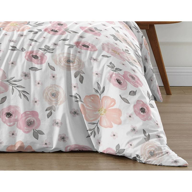 4pc Watercolor Floral Twin Kids&#39; Comforter Bedding Set Pink and Gray - Sweet Jojo Designs, 6 of 7