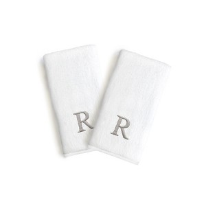 Linum Home Textles Monogrammed Luxury 100% Turkish Cotton Novelty White Hand Towels  (Set of 2) - 1 of 1