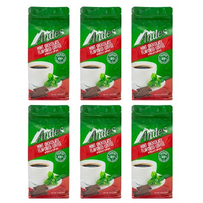 Andes Chocolate Mint Flavored,Medium Roast,Ground Coffee,Six bags-12 ounces each