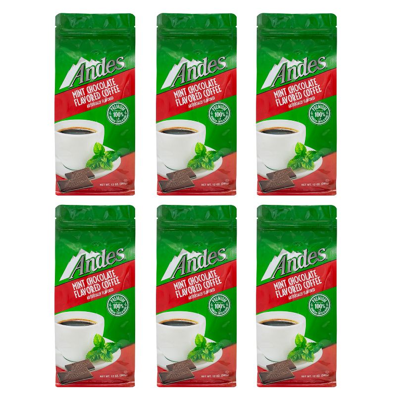 Andes Chocolate Mint Flavored, Medium Roast, Ground Coffee , Six bags - 12 ounces each, 1 of 7