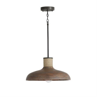 Grey Wash Iron Silk Farmhouse Pendant Light with Jute Rope
