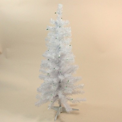 Northlight 3' Prelit Artificial Christmas Tree Slim White Tinsel - Green Lights