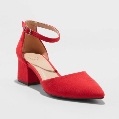 wide red heels