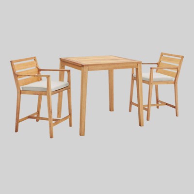 3pc Portsmouth Outdoor Patio Karri Wood Bar Set Natural Taupe - Modway