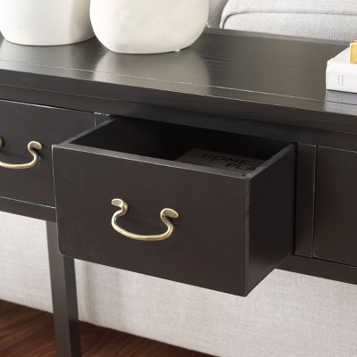 Cindy Transitional Black Pine 3-Drawer Console Table