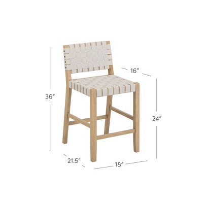 Set of 4 White Woven Faux Leather Bar Stools with Solid Wood Legs