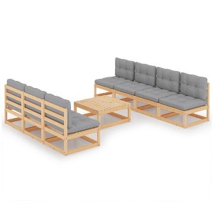 vidaXL Patio Furniture Set 8 Piece Outdoor Sectional Sofa Solid Wood Pine - Natural With Cushions - 1 of 4