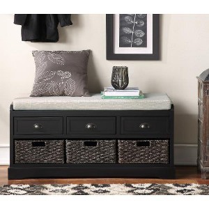 Lyngins Wood Storage Bench with 3 Drawers & 3 Baskets, Fully Assembled Entryway Bench with Cushion, Foot Stool, Organizing Bench for Closet - 1 of 4