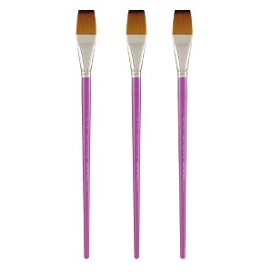 Creative Inspirations Dura-Handle Flat Long Handle Paint Brush Sets of 3 - Solid Resin Handle, Synthetic Taklon Paint Brushes, Flat Brush for Oils, - 1 of 4