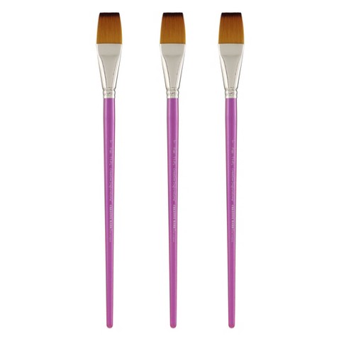 Creative Inspirations Dura-Handle Flat Long Handle Paint Brush Sets of 3 - Solid Resin Handle, Synthetic Taklon Paint Brushes, Flat Brush for Oils, - image 1 of 4