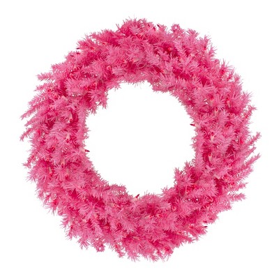 Northlight 36" Pre-Lit Pink Spruce Artificial Christmas Wreath, Pink Lights