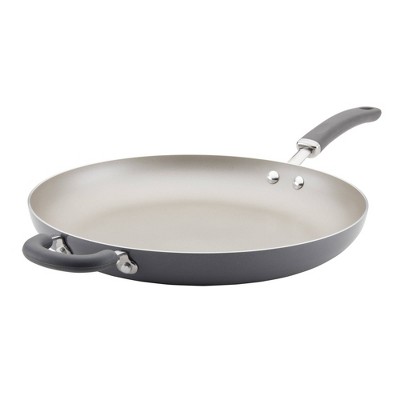 Rachael Ray Create Delicious Aluminum 14.5" Open Frying Pan with Helper Handle Gray Shimmer