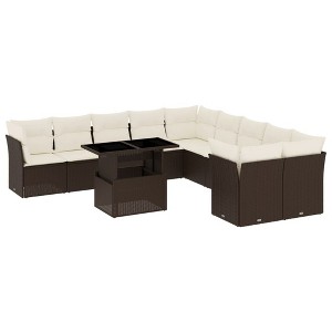 vidaXL 11 Piece Patio Sofa Set with Cushions - Brown and Cream - 1 of 4