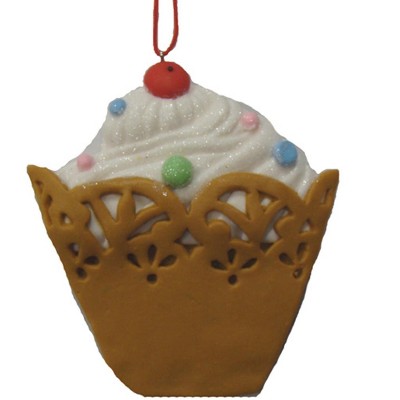  Roman 4" Cupcake with Cherry on Top Christmas Ornament - White 