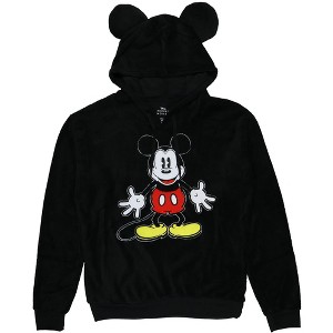 Seven Times Six Disney Mickey Mouse Men's Embroidered Design 3D Ears Plush Fleece Pullover Black - 1 of 3