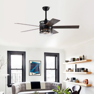 Gulches Matte Black 52-inch 5-blade Lighted Ceiling Fan with Remote Control Glass Shade - 1 of 4