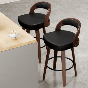 26.8" Faux Leather Swivel Bar Stools with Solid Wood Legs, Set of 2 Counter Height Stools for Kitchen Island, Bars, Restaurants, and Caf¨¦s - 1 of 4