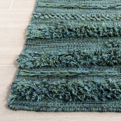 Handmade Dark Green and Black Wool Cotton Square Rug