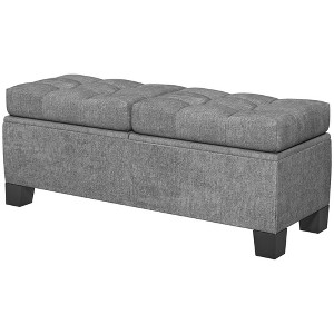 46" Storage Ottoman Bench, Upholstered End of Bed Bench with Steel Frame, Button Tufted Storage Bench with Safety Hinges for Living Room, Entryway - 1 of 4
