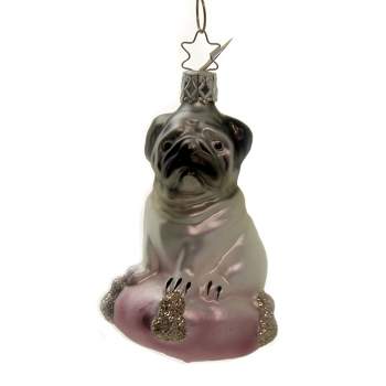 Inge Glas Pug Dog Princess  -  One Ornament 3.75 Inches -  Man's Best Friend  -  10128S020  -  Glass  -  Off-White