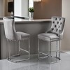 Counter Height Bar Stools Set of 2, Velvet Upholstered Barstools with Sturdy Metal Base Legs, Button Tufted and Nailheads Trim - Leovsnove - 3 of 4