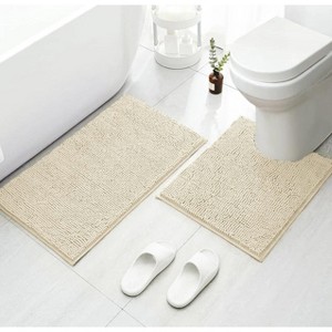 Home Mart Goods 2 Piece Set Cream Soft Cozy Plush Chenille Bath Mat Bathroom Rug - 1 of 4