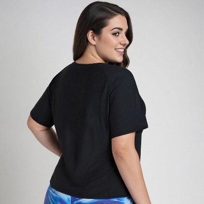 Calypsa Women's Plus Size Loose Fit Short Sleeve UPF 50+ Adele Swim Top