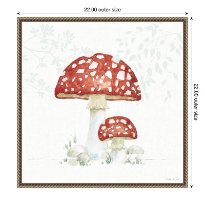 Beth Grove Red Mushroom Botanical Canvas Print with Bronze Frame